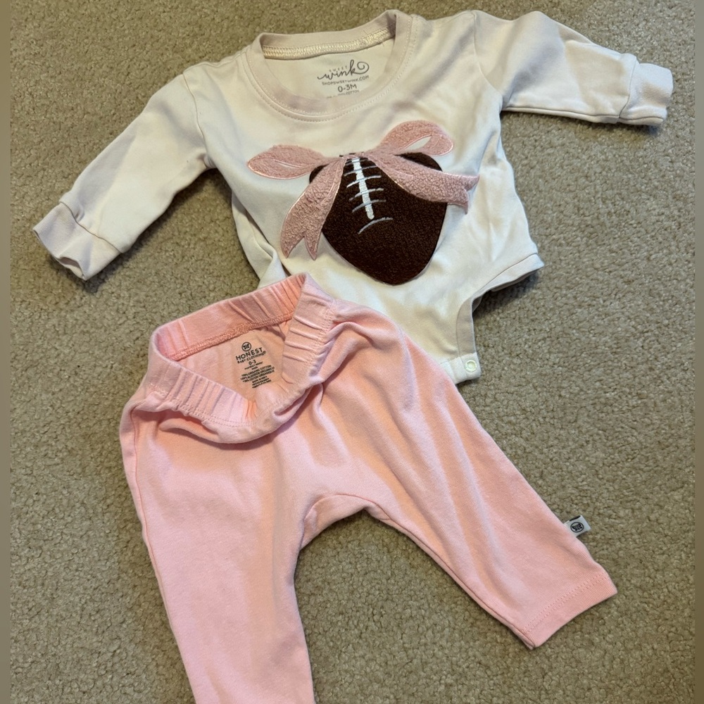 Baby Girl Football Matching Set Pink and Brown Size 0-3 months